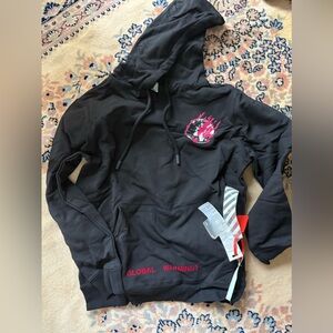 RARE!! NWT OFF-WHITE “Logo” Main Label Global Warming Hoodie Black Small